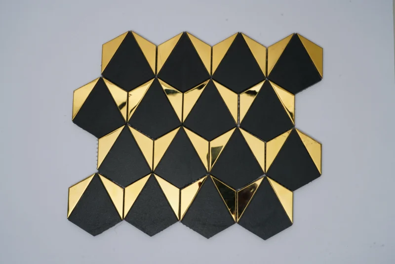 Vitrified Mosaic Tiles PLAIN BLACK GOLDEN V (260x300mm, Mosaic )