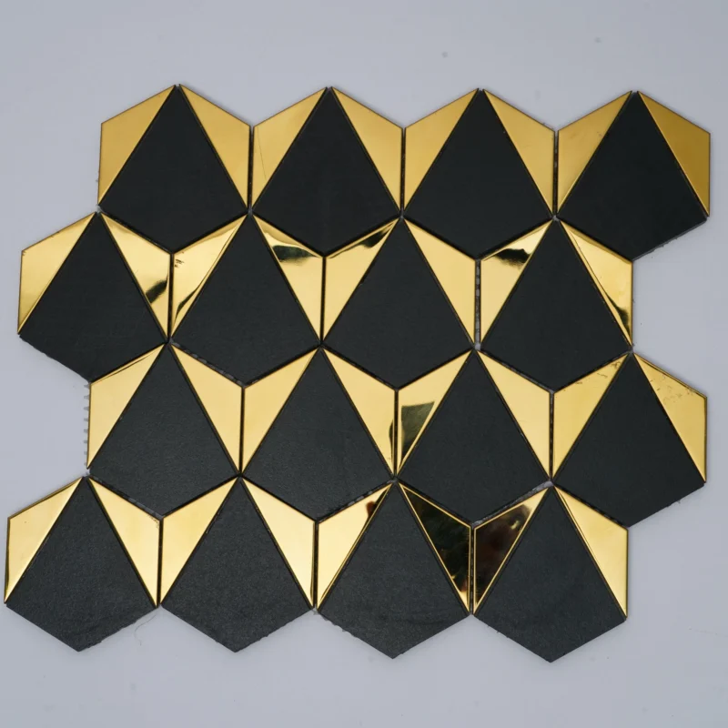 Vitrified Mosaic Tiles PLAIN BLACK GOLDEN V (260x300mm, Mosaic )