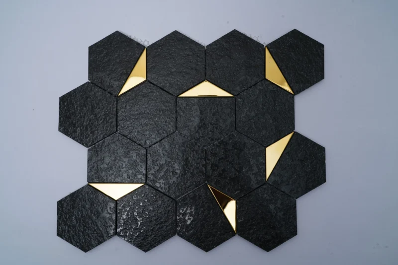 Vitrified Mosaic Tiles BLACK MATT HALF GOLD (260x300mm, Mosaic)