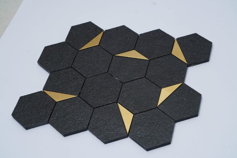Vitrified Mosaic Tiles BLACK MATT HALF GOLD (260x300mm, Mosaic)