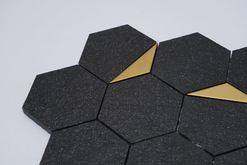 Vitrified Mosaic Tiles BLACK MATT HALF GOLD (260x300mm, Mosaic)